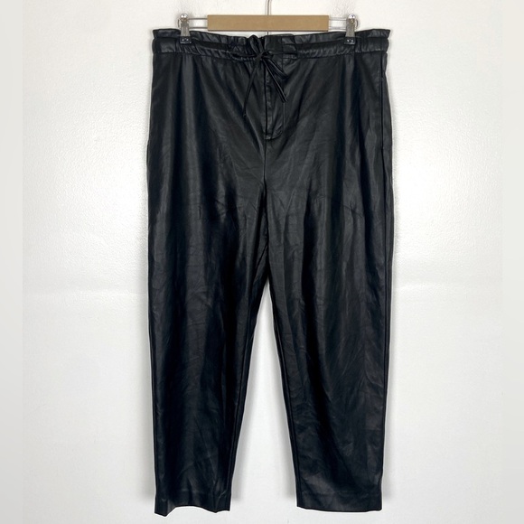Calvin Klein Women's Faux Leather Pants Size L Black Downstring Pockets Joggers - Picture 1 of 10